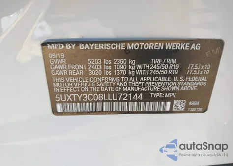 2020 BMW X3 Sdrive30I from USA, damaged, VIN 5UXTY3C08LLU72144